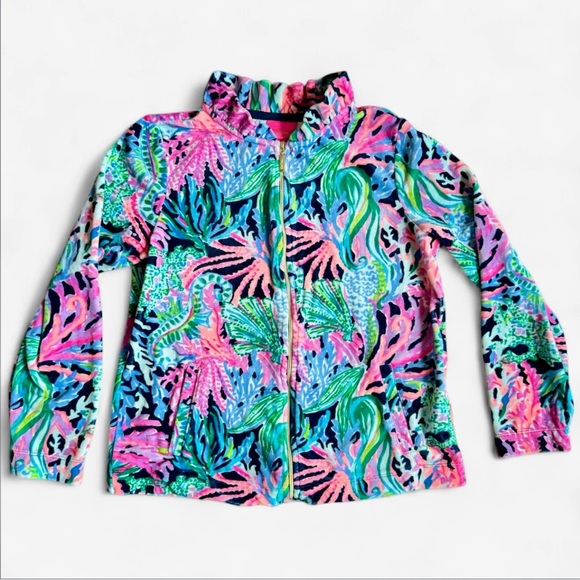 Lilly Pulitzer Girls Bringing Mermaid Back Velour Zip Jacket Resort Top XL 12 - Picture 1 of 6
